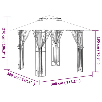 Anthracite Steel Gazebo with Sidewalls, 118.1"x118.1" Outdoor Canopy Tent, Double-Tiered Roof, Patio for Garden Parties Outdoor Structures
