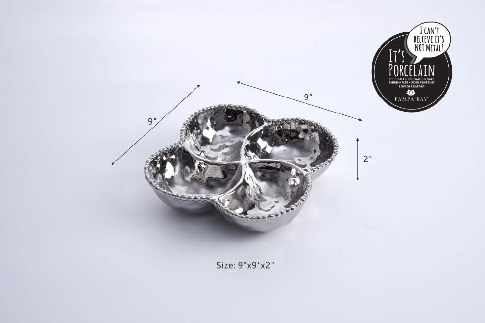 Pampa Bay Verona Porcelain 4-Section Bowl, Silver