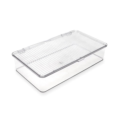 Isaac Jacobs Small Stackable Organizer Bin (10.75” x 6.5” x 2.4”) w Hinged Lid Clear Storage Box Home Office School Fridge Bathroom Kitchen Pantry Container BPAFree Food Safe (Small Clear)