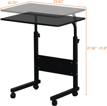 23.6 inch Karl home Small Side Mobile Table Computer Desk with Wheels Height Adjustable Rolling Potable Laptop Cart