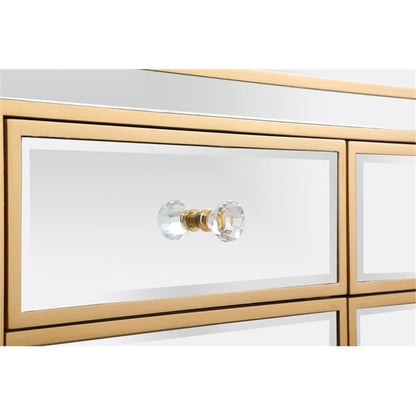 Pemberly Row Modern 60" Metal and MDF Mirrored Credenza, Gold Finish, 4 Doors, 3 Shelves, Rectangle Shape, Soft Closing Hand-Painted Storage Cabinet for Living Room, Dining Room, or Entryway Use