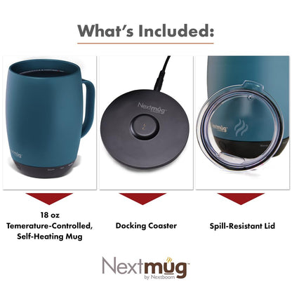 Nextmug Plus (Slate Blue - 18 oz.) Temperature-Controlled, Self-Heating Mug – No App, Long-Lasting Battery for Work & Study, Great Gift for Coffee Lovers