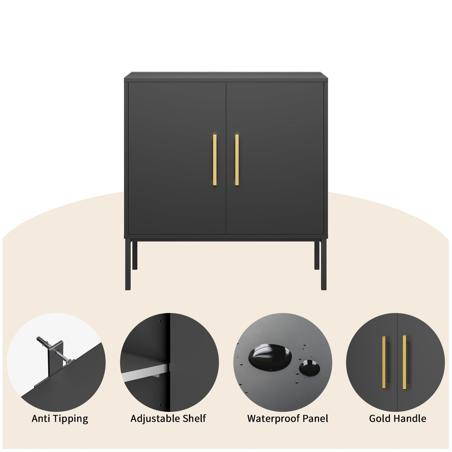 LYNSOM Storage Cabinet with Doors, Set of 3, Modern Buffet Cabinet with Storage, Kitchen Sideboard Buffet, Black Wood Accent Cabinet for Living Room, Bedroom, Hallway, Entryway, Office, Black