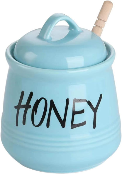 12oz HAOTOP Porcelain Honey Jar with Lid and Honey Dipper (Turquoise)