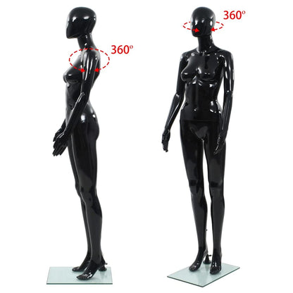 Full Body Female Mannequin, Glossy Black Retail Display Form for Clothing, Wigs, and Shoes, Adjustable Poseable Parts with Sturdy Glass Base, 68.9 Inch