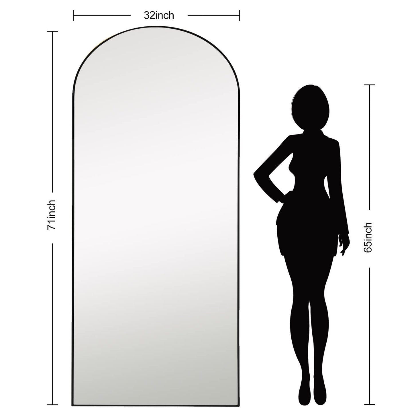 PexFix Full Length Mirror, 71''x31''Black Arched Mirror Large Floor Mirror Standing Leaning Hanging [71''x32''-Black]