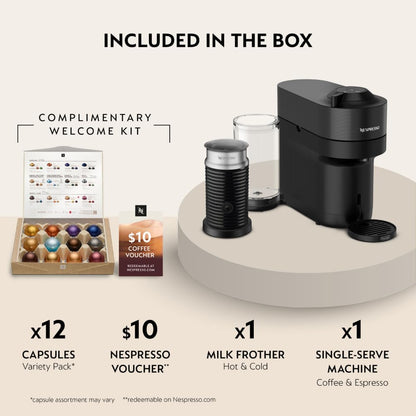 Nespresso Vertuo Pop+ Coffee and Espresso Machine by De'Longhi with Aeroccino Milk Frother, Liquorice Black