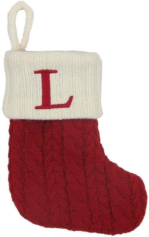 Mini 7-in Knit Monogram Wool & Wool Blend Christmas Stocking, Letter L
