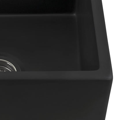Ruvati 30-inch Matte Black Fireclay Modern Farmhouse Offset Drain Kitchen Sink Single Bowl - RVL4018MBK