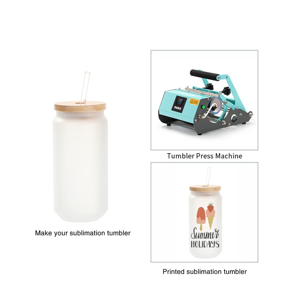 PYD Life 8 Pack Sublimation Glass Cans Blanks Frosted Bulk18 OZ with Bamboo Lid and Clear Glass Straw Beer Cans Wide Mouth Jar Tumbler Cups Mugs for Iced Coffee,Juice,Soda,Drinks,Beer