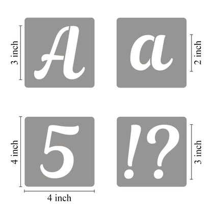 REOLAN 3 Inch Letter Stencils for Painting - 70 Pack Alphabet Letter and Number Stencil Templates with Signs for Painting, Reusable Cursive Alphabet Stencils for Chalkboard Wood Crafts & Wall Decor