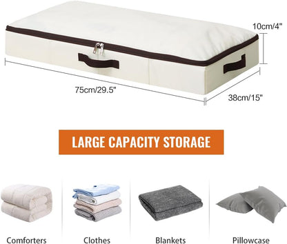 2-Pack 4 AMJ Height Under-Bed Storage Baskets | Foldable Fabric Drawers for Clothes, Shoes, and Bedding, Beige