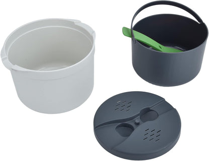 Microwave Rice Cooker Set, 2L Food Grade PP Material with Rice Spoon, Lid, Strainer, Steaming Pot (Green)