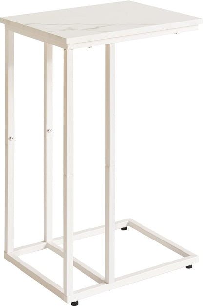 16x12x25 inch YD-TM051W Aibiju C Shaped End Table, Small Side Table for Sofa and Bed, White Bedside Table, Laptop Desk