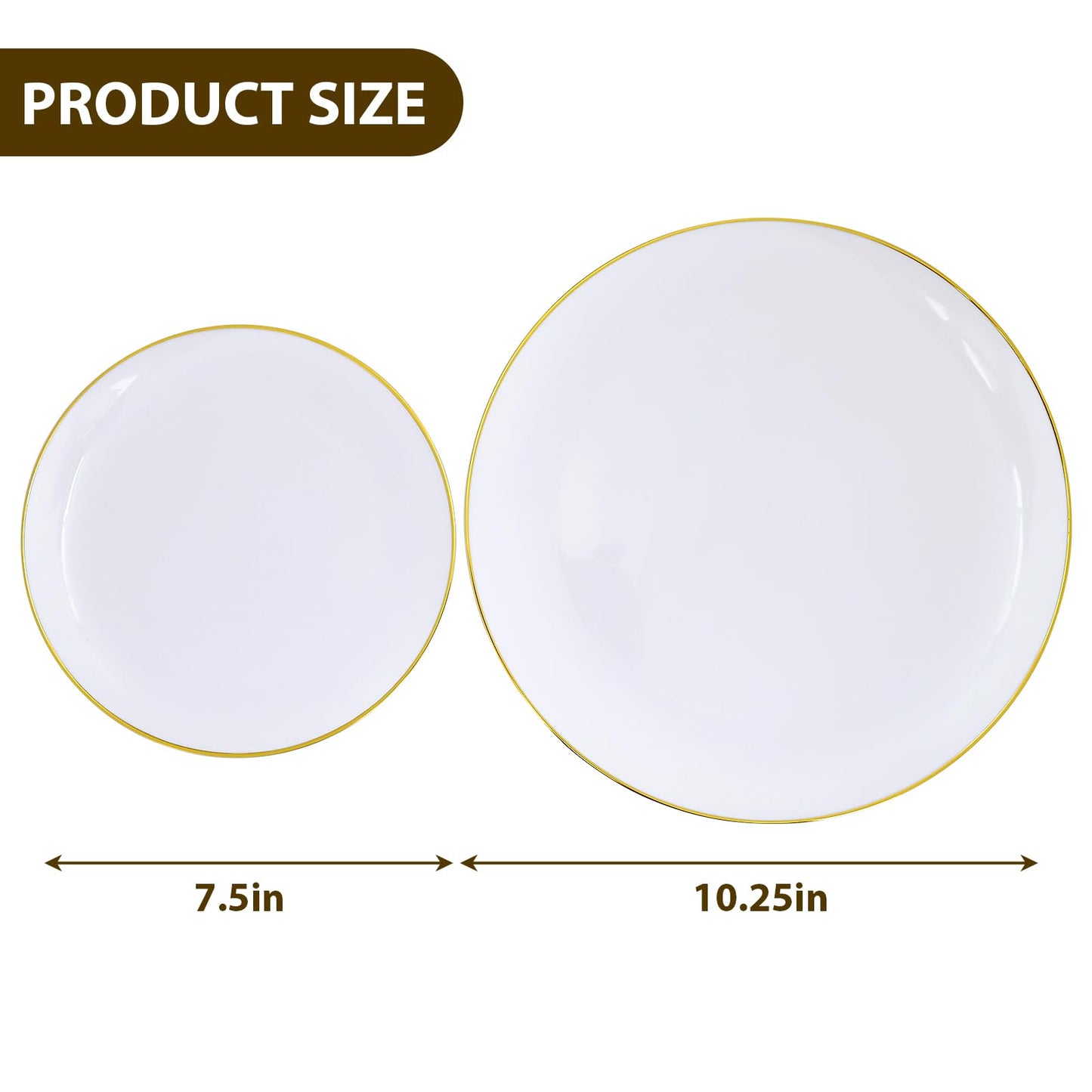Moretoes 100PCS White Gold Plastic Plates Disposable,Party Plates White with Gold Rim, 10.25inch Dinner Plates and 7.5inch Dessert Salad Plates Heavy Duty Plates for Wedding Party and Birthday