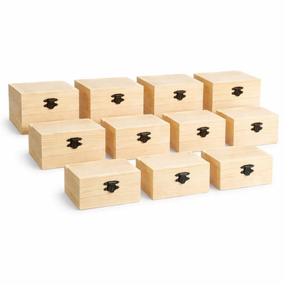 Oojami 12 Pc Rectangle Unfinished Wood Box Natural DIY Craft Stash Boxes with Hinged Lid and Front Clasp for Arts Hobbies Comes in 2 Different Sizes
