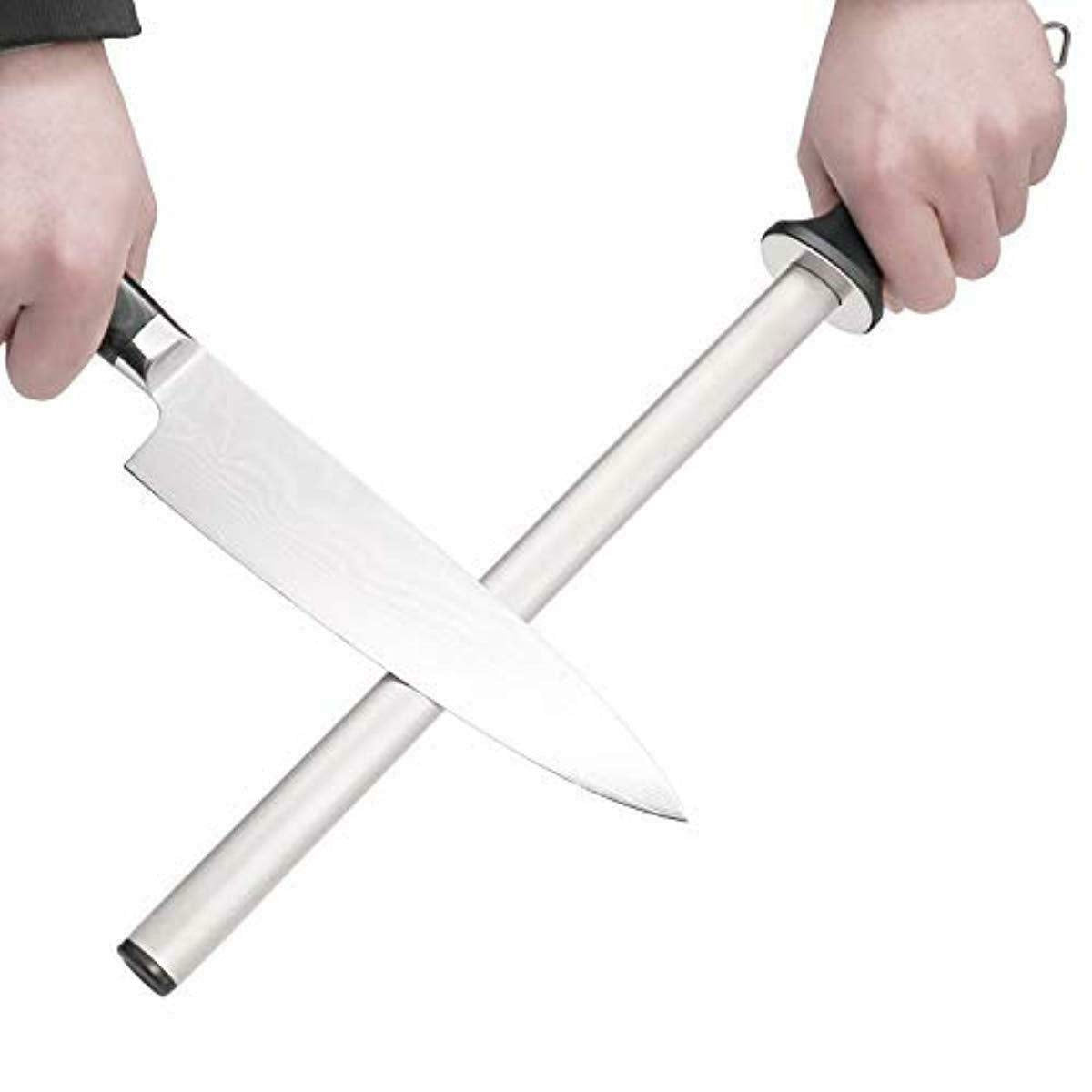 10 in. Diamond Carbon Steel Professional Knife Sharpener Rod | Kitchen, Home or Hunting | Master Chef, Hunter or Home Gourmet Blade Sharpening Rod or Stick