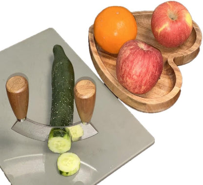 Mezzaluna Chopper Rocking Knife with Sharp Blades, ULU Knife for Veggie Rocker, Pizza Cutter, Kale Herbs Chopper &