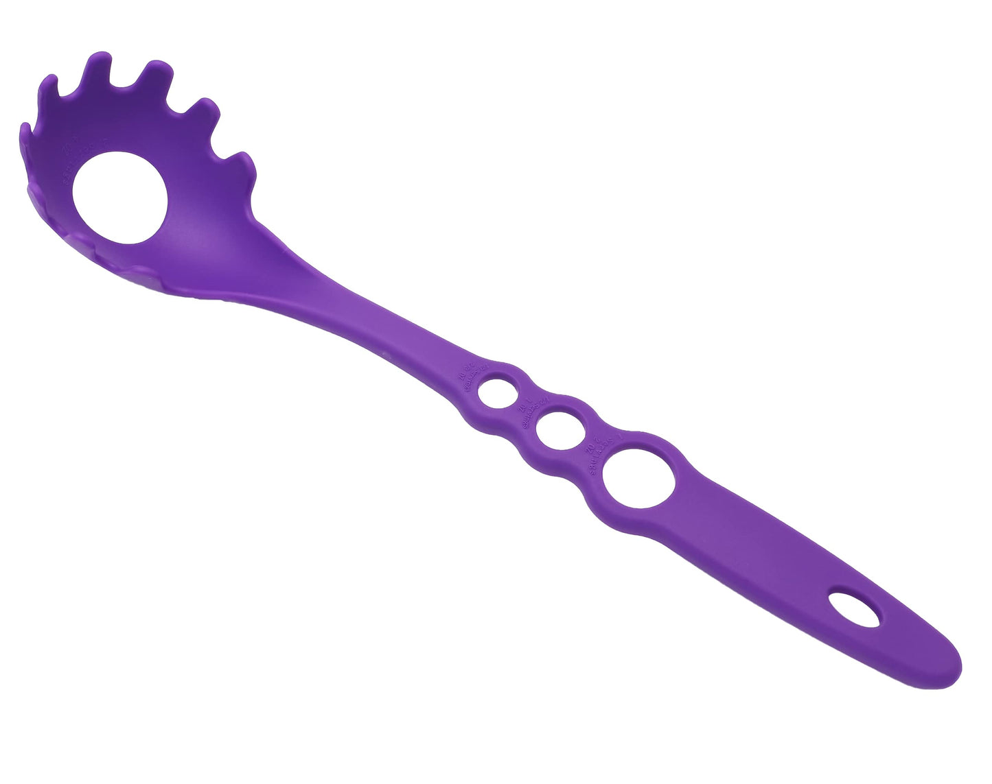 4 -in -1 Large Measure Portion Control/Nylon Spaghetti Spoon/Spoon Strainer/Spaghetti Measurer Tool Quick Pasta Measuring Tool With 3 Different Sizes Measuring Holes,For Kitchen Cooking Tool 【PURPLE】