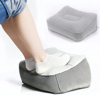 1 Inflatable Travel Foot Rest Pillow, Head Pad, Soft Flocking Pillow, Flights Relax Cushion Ottomans Leg Up with Air