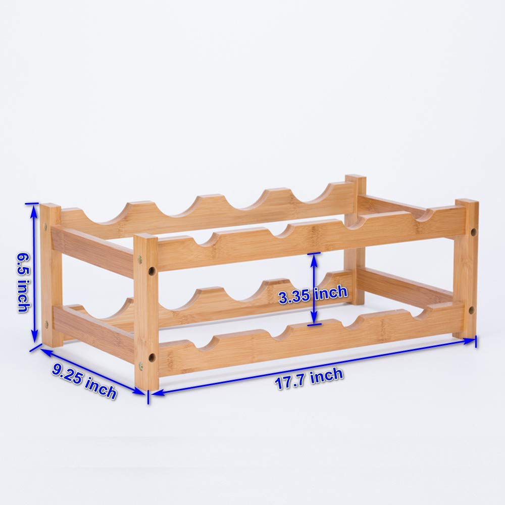 FOSTERSOURCE Bamboo Wine Rack - 2-Tier Countertop Display Shelf for 8 Bottles