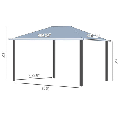 GOWE 10' x 12' Hardtop Gazebo Canopy with Polycarbonate Roof, Top Vent and Aluminum Frame, Permanent Pavilion Outdoor Gazebo with Netting, for Patio, Garden, Backyard, Deck, Lawn