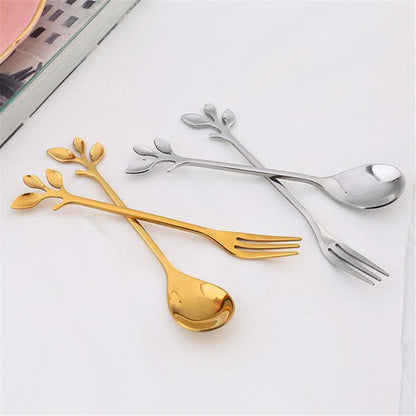 Appetizer Cake Fruit Forks Set of 8, Gold Leaf Cocktail Picks for Wedding Party and Kitchen Use