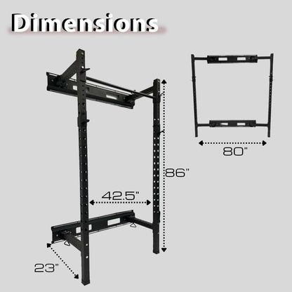 Fitvids Steel Folding Wall Mounted Power Rack Cage with Attachment Accessories - J Hooks and Height Adjustable Pull Up Bar
