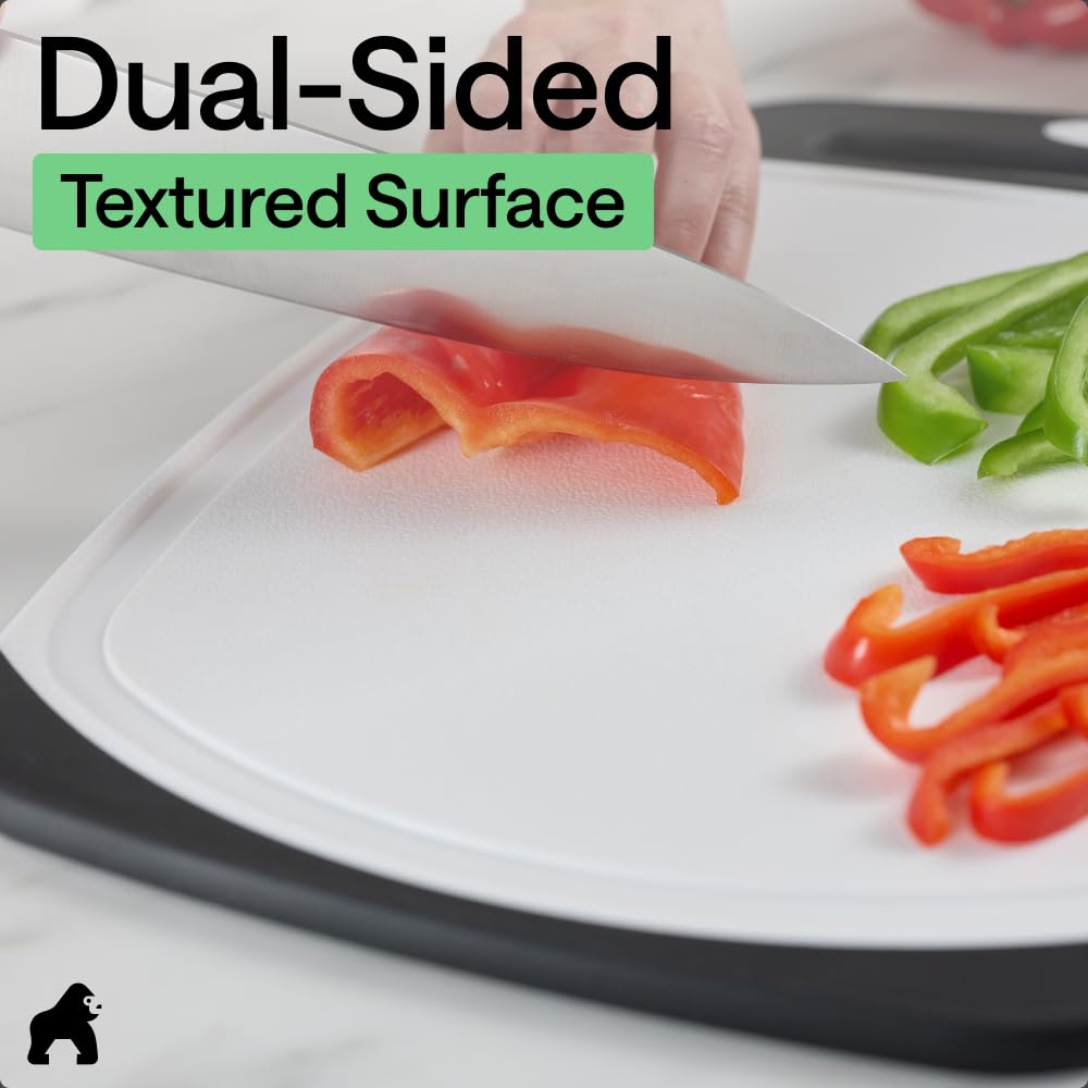 GORILLA GRIP BPA-Free Reversible Kitchen Cutting Board Set of 3, US Designed, Nonporous, Juice Grooves Catch Liquid, Slip Resistant Border, Dishwasher Safe, Durable Large Food Chopping Boards, Black