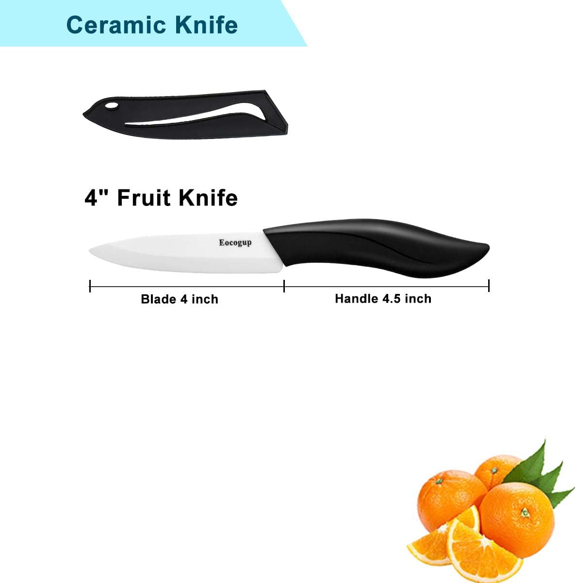 Paring Knife with Large Handle, Super Sharp 4 Inch Ceramic Blade, Rust Proof Stain Resistant, ABS Handle, Black