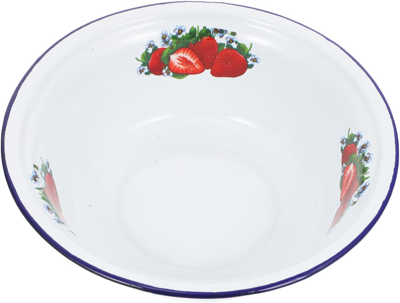MAGICLULU Vintage Enamel Bowl, Round Tray with Strawberry Pattern, Metal Nesting Food Bowl, 20cm