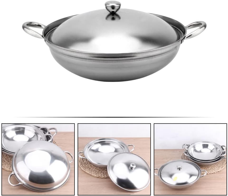 UPKOCH Stainless Steel Hot Pot Pan, 22cm Metal Shabu Shabu Hot Pot with Lid and Handle