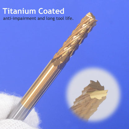 HOZLY 10Pcs 1/8'' Shank 1.0mm Titanium Coat Carbide End Mill Engraving Bits CNC Rotary Burrs Tool for PCB Mould Plastic Fiber Carbon Fiber Hardwood
