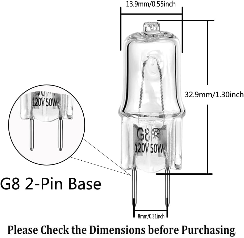 GE Microwave Oven Halogen Light Bulb, Fits Over The Stove Range, G8/50W/120V, Replaces WB08X10051 WB08X10057, 4-Pack
