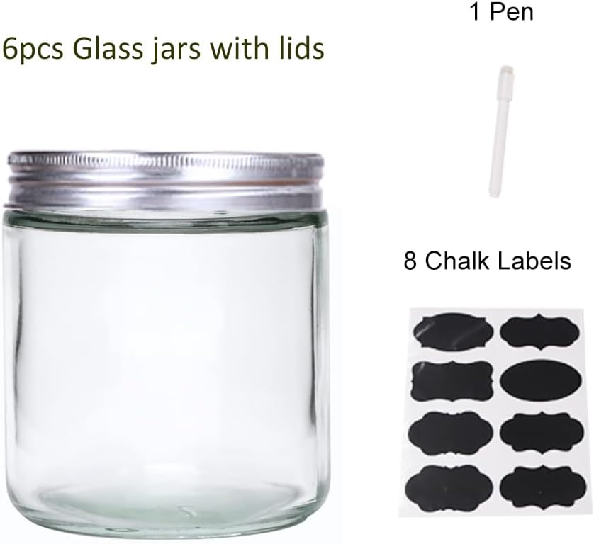 6 Pack 16 oz Glass Jars with Lids, Kitchen Canisters for Food Storage, Pantry Organization for Flour, Sugar, Coffee