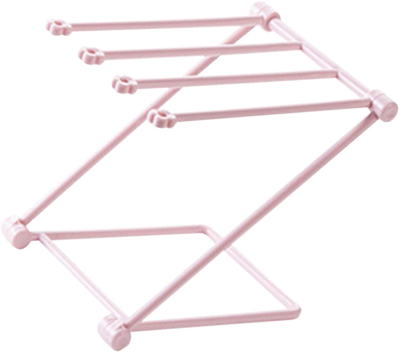 Countertop Dishcloth Drying Rack, 4 Arms Folding Holder for Kitchen Rag Storage, Vertical Stand (Light Pink)