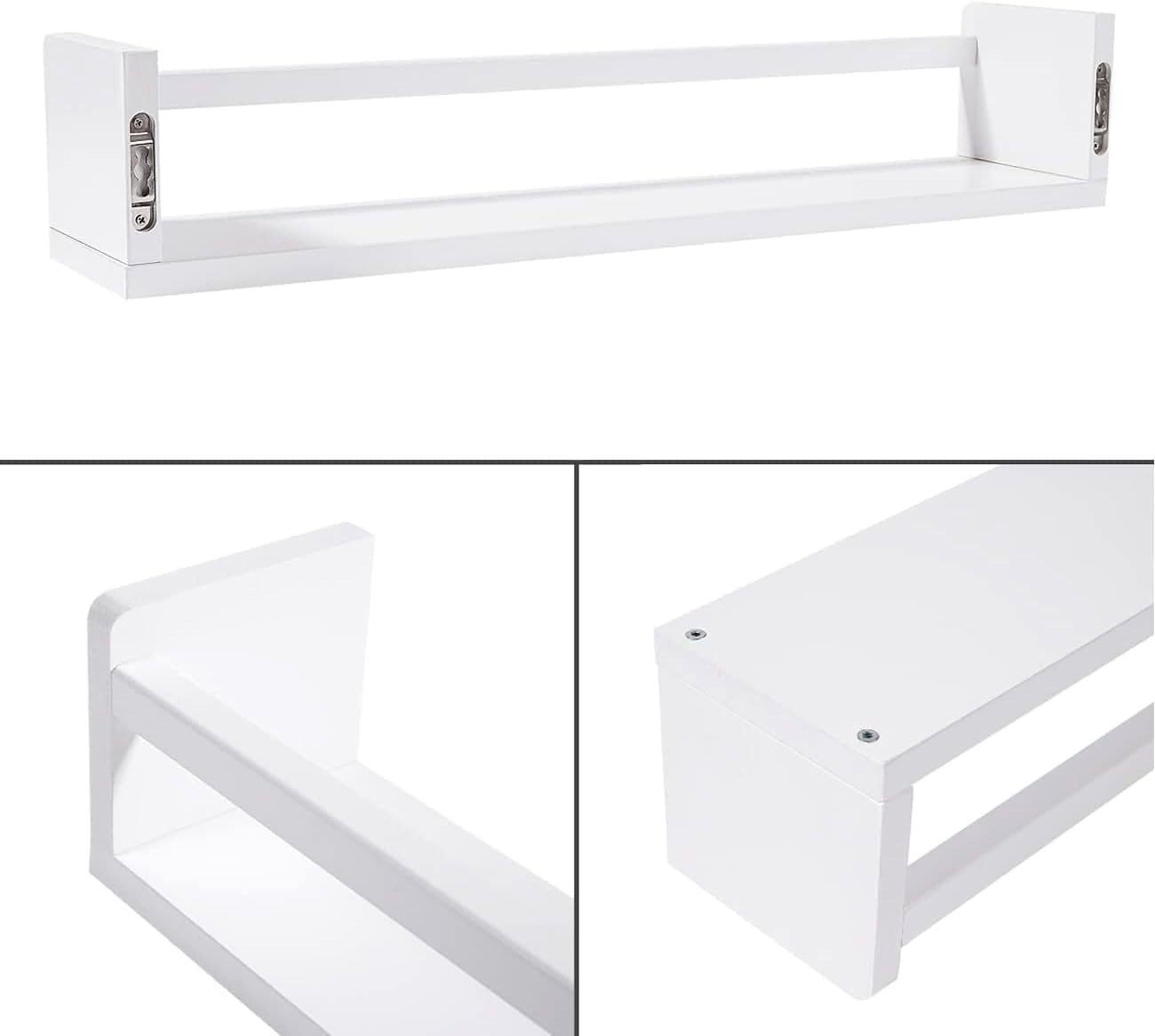 24 Inch Set 3, AZSKY Nursery Bookshelves White, Floating Bookshelves for Wall of Baby Kids Room Decor, Solid Wood Wall