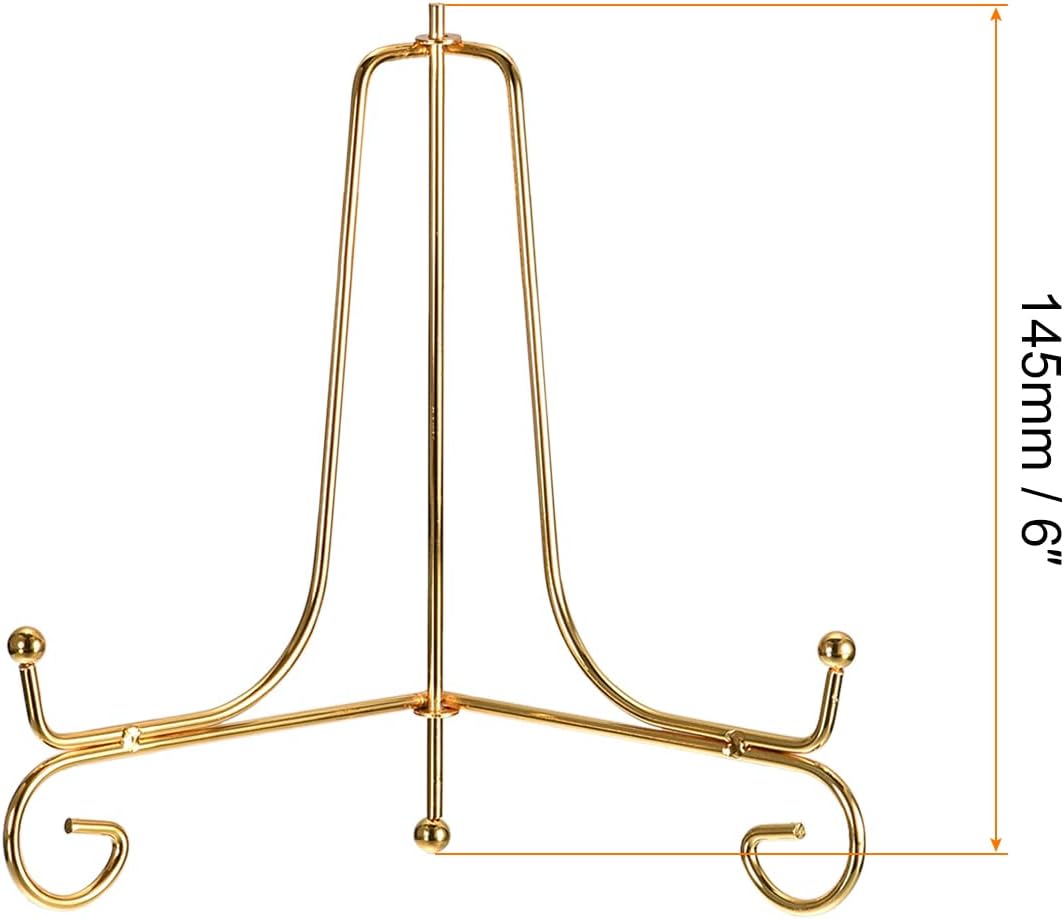 uxcell 2Pcs Iron Plate Stand for Display, 6 Inch Folding Decorative Easel for Photo Picture Frame, Gold