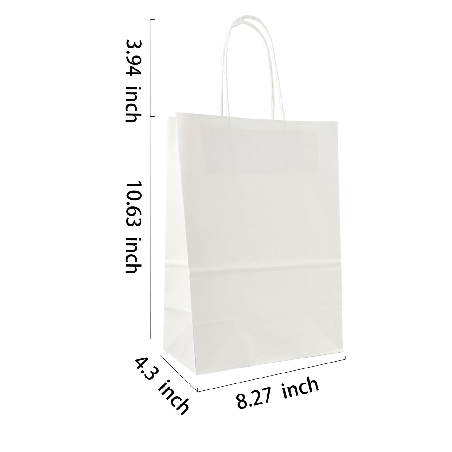BAG BOX 100 Pack 8.25x4.3x10.6 Inch White Gift Bags with Handles,Bulk Kraft Paper Bags for Shopping, Retail, Merchandise, Wedding, Party Favors, Paper Grocery Sacks