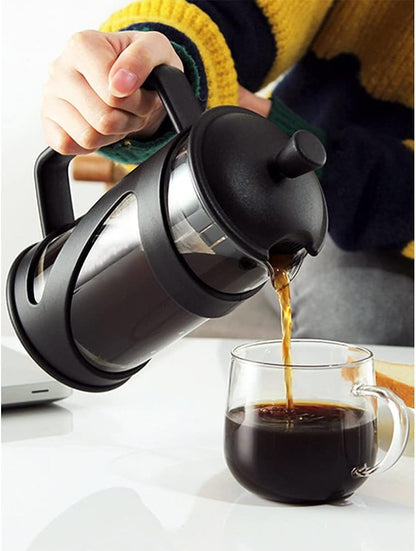 YUANBOO 20oz French Press Coffee Tea Maker, Thickened Borosilicate Glass with 3 Filter Screens, Stainless Steel