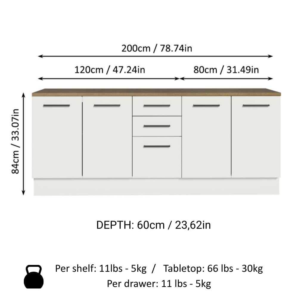 Madesa Garage and Utility Room Storage Cabinet, 78 Inch Wooden Base Unit with 3 Drawers 4 Doors and Adjustable Feet, White
