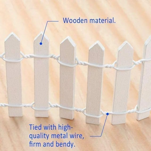 White Miniature Garden Fence, Wooden Picket Fence Border for Bonsai Fairy Garden Decoration Ornament