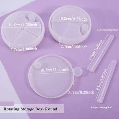 FineInno Rotating Resin Box Molds, Round Box Molds with Rotation Axis, Multi-Tiered Silicone Jewelry Box Molds for Resin Casting, DIY Jewelry Organizer Holder Storage