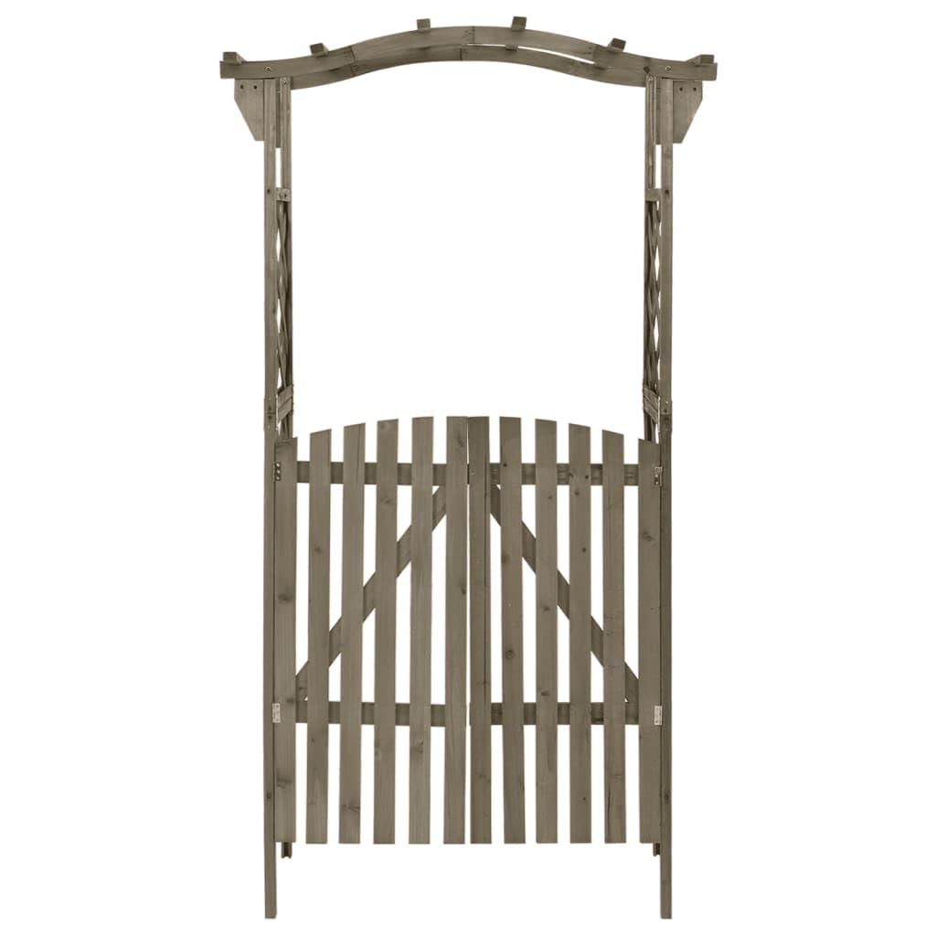 Grey Solid Firwood Pergola with Gate, Solid Pine Wood Large Outdoor Structure for Gardens and Patios, Traditional Design with Ornamental Inlays, Durable Construction and Easy