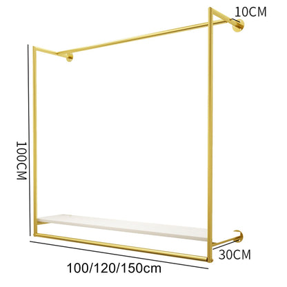 JIANSMZ Wall-Mounted Clothes Drying Rack with Metal Rod & Wooden Shelf Versatile Garment Stand for Retail Display & Home Storage 150x30x100cm Ideal for Exhibition Spaces
