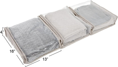 Household Essentials Under Bed Sweater Storage Bags, Zippered with Clear Vision Panel, Set of 3, Silver/Gray