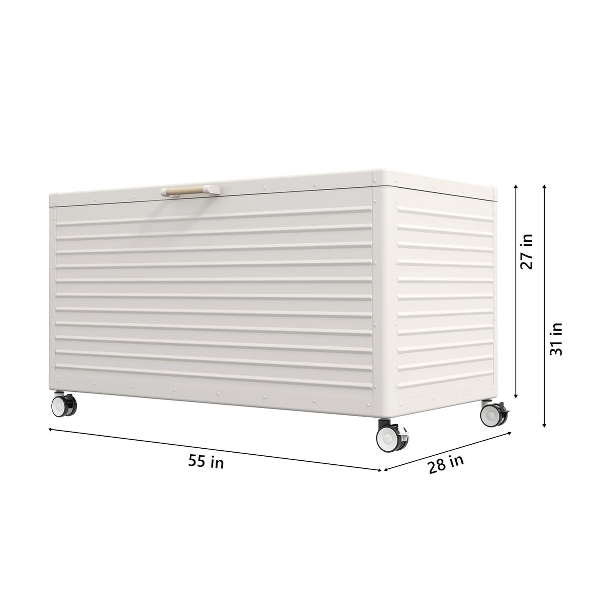 MIRADOR 175 Gallon Outdoor Storage Box with Wheels & Soft-Close Lid, Waterproof Metal Deck Box for Patio Cushions, Garden Tools & Pool Accessories, Latte