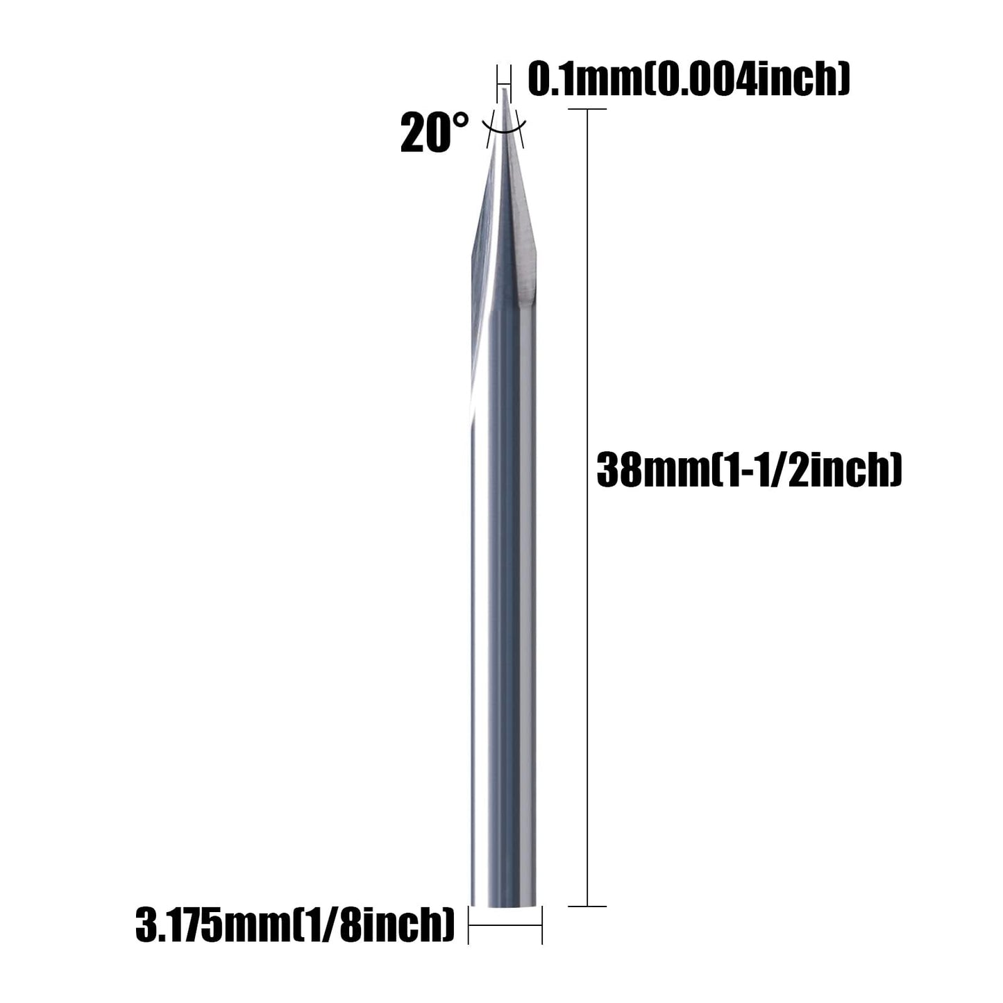 HUHAO 5PCS CNC Wood Carving Router Bit Set,20 Degree Engraving 1/8 Inch Shank V Bit 2 Flute 0.1mm Tip Carbide V Bit for Acrylic Metals Wood MDF PVC