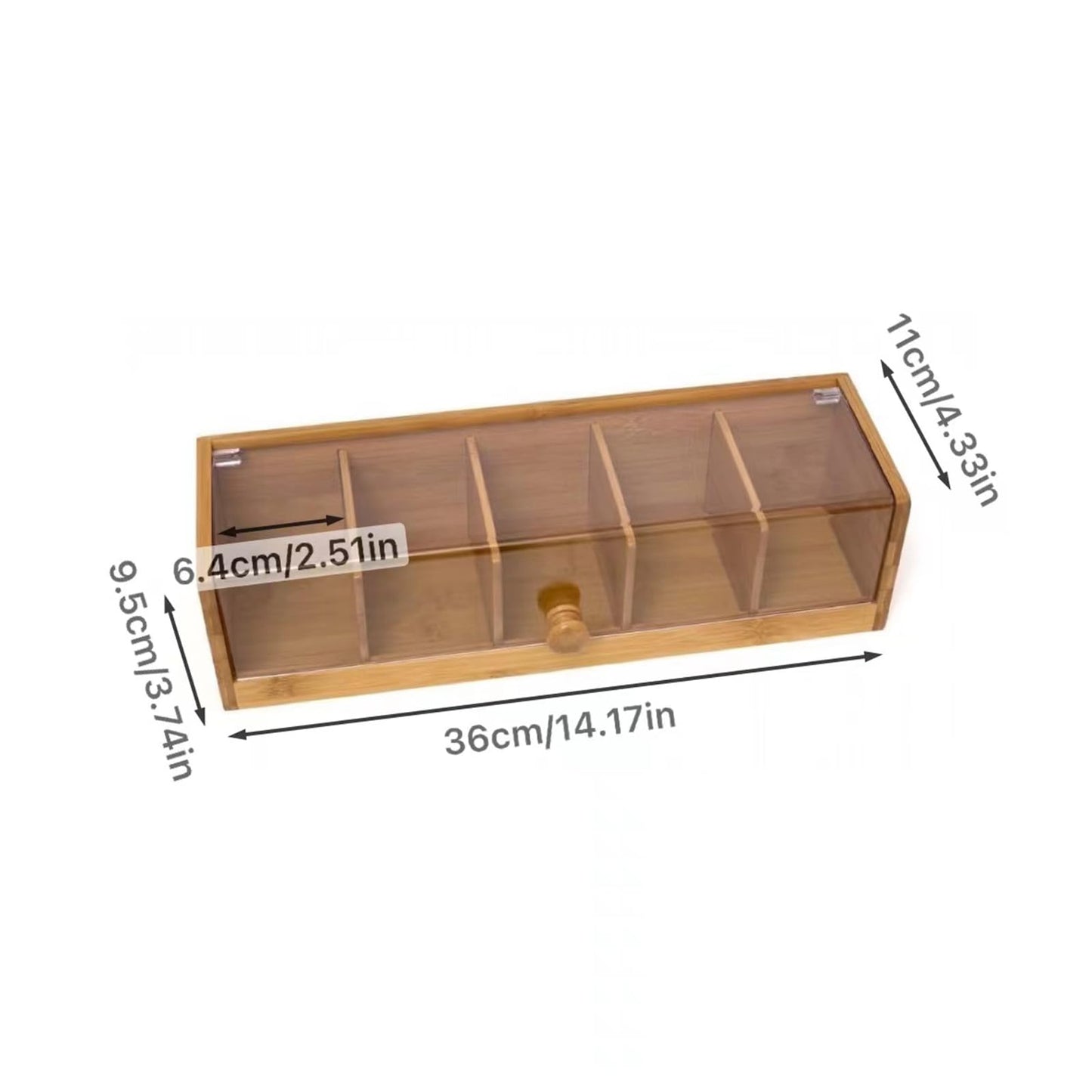 RRRICO Bamboo Tea Box with Clear Acrylic Lid – Tea Bag Organizer for Drawer Cabinet or Counter Tea Storage Box for Herbal Tea, Sugar Packets, Coffee Station Kitchen Tea Organizer with Compartments