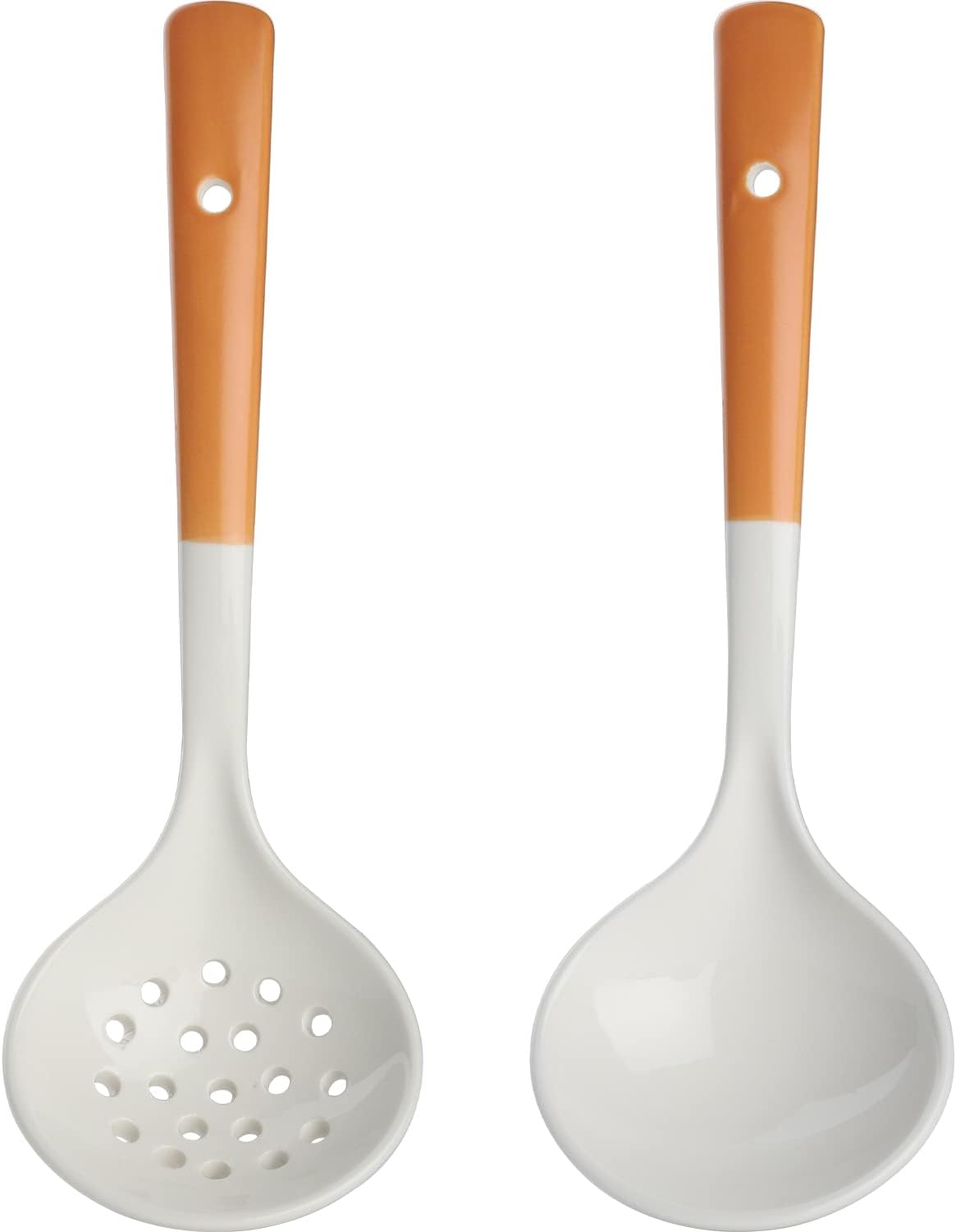 Ceramics Ladle Spoon Set of 2, Large Soup Ladle with Skimmer Slotted Spoons for Cooking and Serving